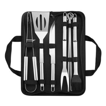 Imagem de Kit Churrasco Conjunto de Nove PeçAs AçO InoxidáVel Adequado para Cozinheiros Amadores ou Profissionais e Todos os Outros Entusiastas do Churrasco.