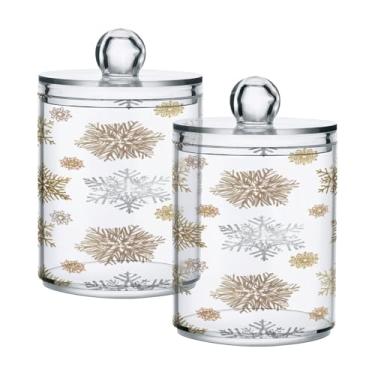 Imagem de STAYTOP 4 frascos de boticário Qtip para banheiro com etiquetas – Recipiente de armazenamento Qtip de plástico transparente para bola de algodão, cotonete, grão de café e floco de neve de Natal