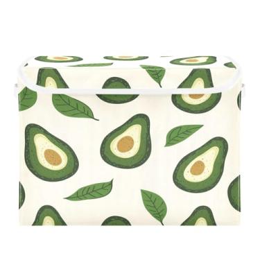 Imagem de CEBUGI Caixotes de armazenamento com tampas, caixa de armazenamento de tecido dobrável, caixas organizadoras de cubo de abacate verde para prateleiras de armário de casa e quarto, 40 x 30 x 30 cm