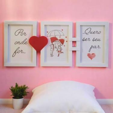 Imagem de Porta Retrato 3 Fotos de Parede Branco com Vidro - Moldura Decorativa - Quadro para Fotos de Casal - Porta-Retrato Vertical para Sala e Quarto - UpShop