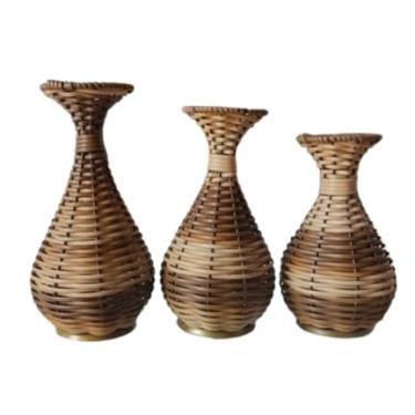 Imagem de Vaso De Mesa Junco Base Dourada(Trio 31 28 e 25cm,Pinus)