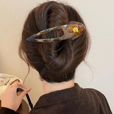 Imagem de Grampo de cabelo feminino de tamanho grande com clipe de rabo de andorinha de leopardo fosco curvado liso estilo rabo de cavalo acessórios de cabelo (amarelo)