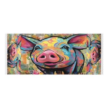 Imagem de Wassud Capas de lavadora e secadora de pintura Happy Pig, protetor de lavadora com sacos de armazenamento, capa de geladeira à prova de poeira com bolsos para lavanderia doméstica, cozinha, 120 x 55