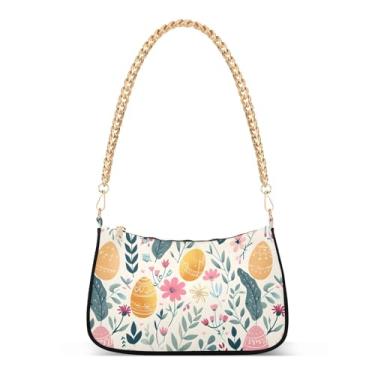 Imagem de CEBUGI Bolsas transversais para mulheres, bolsa de ombro com gráfico de ovos de Páscoa, bolsa clutch estilosa com alça de corrente