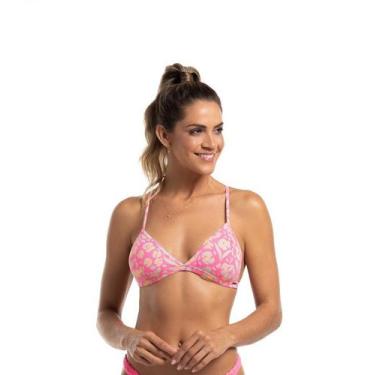 Imagem de Top Biquíni Fixo Estampado Abstrato Rosa Shine - Cor De Cacau, P, Abst