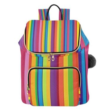 Imagem de CEBUGI Mochila feminina com listras arco-íris, leve, para viagem, 15 L, bolsa de ombro, mochila de mão