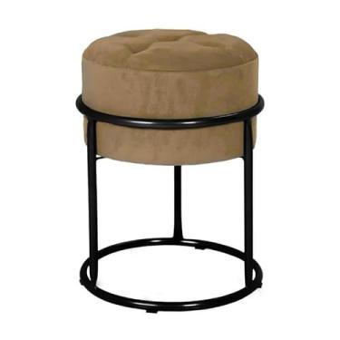 Imagem de Puff Argola Ferro Banquinho Decoração Redondo Tecido Veludo Penteadeira Sala Quarto puff redondo para Quarto, Sala ou Penteadeira, Decoração Moderna(Bege/Preto)