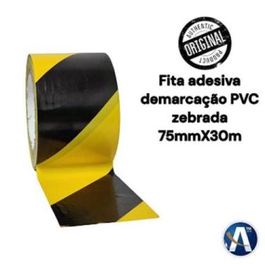 Imagem de Fita Adesiva Pvc Demarcação Zebrada Amarelo E Preto 75Mmx30M - Nastro
