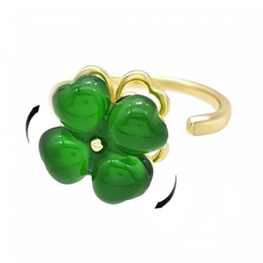 Imagem de Dtja Anel giratório de folha de trevo para mulheres, dourado, ajustável, em formato de coração, trevo, flor, envoltório aberto, anéis de ansiedade, ajuste confortável, dia de São Patrício, joia de