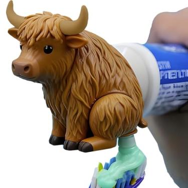 Imagem de sacxi Dispensador de pasta de dente hilário para cocô - Topper de pasta de dente com tema de bumbum de vaca e cachorro, acessório divertido de banheiro para crianças e adultos (vaca marrom)