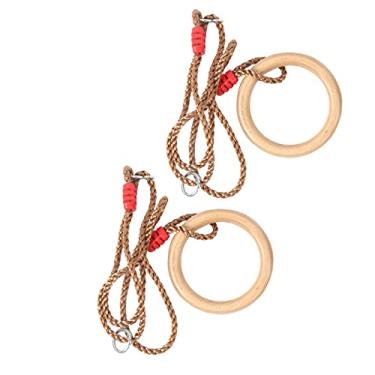 Imagem de KIMISS 2 Unidades/conjunto de Anéis de Ginástica de Madeira Com Corda para – Anéis de Balanço Internos/externos de Ajustável para Fitness, Cross-fitting e Treinamento de Ginástica