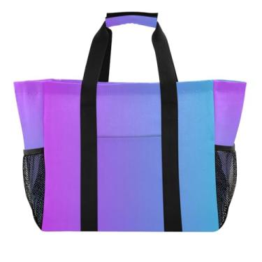 Imagem de ODAWA Sacola de lona reutilizável gradiente azul roxo para esportes e férias, bolsa de praia resistente à água