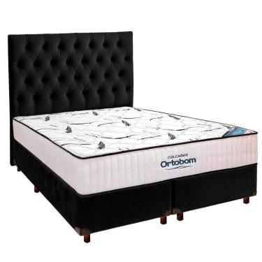 Imagem de Cama Box Preto + Colchão Queen High Foam Ortobom + Cabeceira