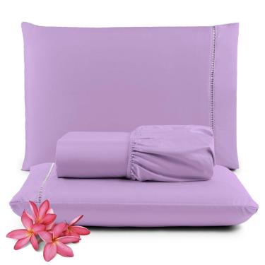 Imagem de Jogo De Lençol Casal Sublime Palito 400 Fios Micropercal Toque De Algodão 3 Peças Lilas - 100% Poliester