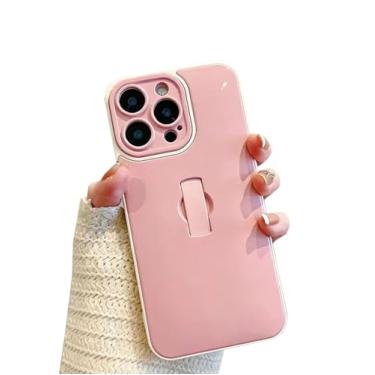 Imagem de Doowear Capa para iPhone 16 Pro Max com alça de dedo suporte meninas mulheres bonito protetor de câmera completo fino macio TPU à prova de choque capa protetora capa de telefone rosa