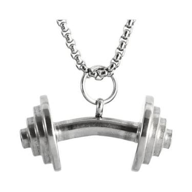 Imagem de Colar De Pingente De Halteres De Aço Titânio Unissex Punk Fitness Joia