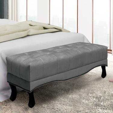 Imagem de Recamier 0,90m Com Pés Luis Xv E Capitonê Em Tecido Veludo Vicenza - Lucadi Cinza