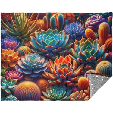Imagem de TSENQUE Manta de suculentas coloridas brilhantes personalizadas para sofá cobertores grossos para o inverno 177,8 cm x 139,7 cm cobertor fofo cinza