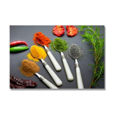 Imagem de Arte de parede em tela colorida para especiarias e colher de tempero | Decoração de cozinha vintage | Arte moderna para casa e sala de jantar. C42. 80 x 120 cm - 31,5 x 47,3 pol. Somente tela