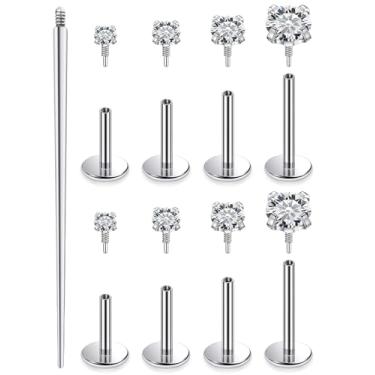 Imagem de Xnsjeyy Brincos de nariz 18G 16G com rosca interna e costas planas 316L aço cirúrgico tragus para frente hélice concha cartilagem lóbulo brincos stud medusa labret monroe piercing de lábio joias para