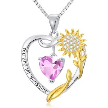Imagem de WYDDO Colares de coração de girassol para mulheres, mãe, esposa, banhado a ouro 14K, pedra do mês de nascimento, joia de coração, girassol, aniversário, Natal, Dia dos Namorados, presentes para sua