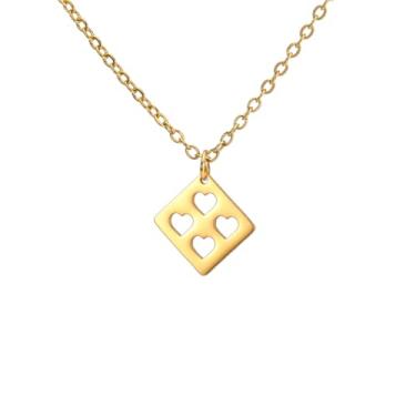 Imagem de PDOUSELF Colar ajustável em camadas de aço inoxidável para mulheres, moderno, quadrado com pingente de 4 corações, presente de Natal delicado para namorada, esposa, mãe, 20, Aço inoxidável, Sem Pedra