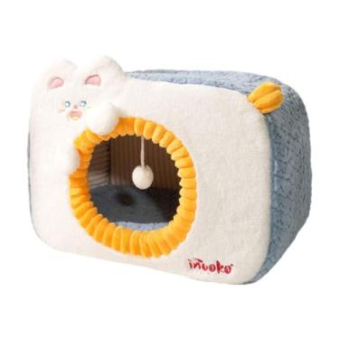 Imagem de Ｂｅｓｇａ Cama para animais de estimação com bola de brinquedo pendurada, para gatos, casinha para gatinhos, filhotes e cães de pequeno porte, Blue L