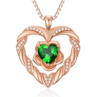 Imagem de WYDDO Colares de coração de flor rosa para mulheres, mãe, pedra do mês de nascimento, pingente, aniversário, Natal, Dia dos Namorados, joias presentes para sua esposa, filha, mãe, One Size, Base