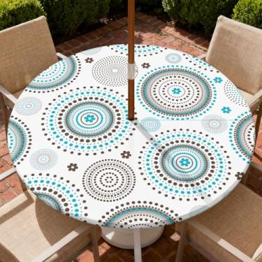 Imagem de COTAIL Toalha de mesa redonda para uso ao ar livre com zíper e orifício para guarda-chuva, toalha de mesa elástica à prova d'água a óleo para pátio, piquenique, acampamento, jardim, serve para mesa