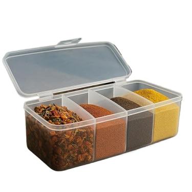 Imagem de Porta Condimentos e Temperos Organizador com 4 Divisórias e 4 Colheres Inclusas - Pote para Especiarias, Sal, Pimenta e Mais