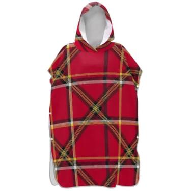 Imagem de Joisal Poncho de surfe para adultos trocador de roupas de banho de praia com capuz plus size xadrez vermelho poncho masculino com capuz