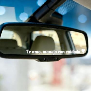 Imagem de Adesivo de espelho retrovisor Te amo maneja con cuidado, adesivo espanhol Te amo maneja con cuidado, I Love You Drive Safe Decalques de janela de carro à prova d'água (5 peças, branco)