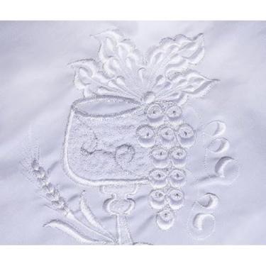 Imagem de Algodão quadrado, adequado para mesas com 4, 6, 8 e 10 lugares, com toalha de mesa bordada em cor sólida, ideal para cozinhas e igrejas(Cálice de Uvas Fio Prata,3,00M - 10 Cadeiras)