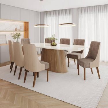 Imagem de Conjunto Mesa Olívia 200cm com Vidro 8 Cadeiras Ivy Marrom/ Off White / Bege/ Cacao