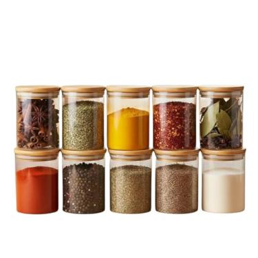 Imagem de Kit 10 Porta Temperos Herméticos 250ML de Vidro Tampa De Bambu Potes Porta Condimentos