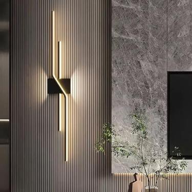 Imagem de Arandela LED Interior Moderno Minimalista Longo Arandelas Alumínio Preto Iluminação de Parede com Fonte de Luz Auxiliar para Quarto Sala de Estar Sala de Jantar Escada (Luz Quente Preta, 60 cm)