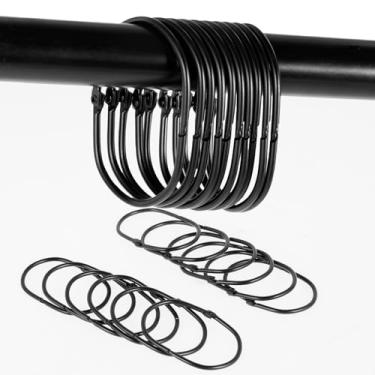 Imagem de 24 anéis de cortina de chuveiro à prova de ferrugem ganchos de cortina de chuveiro de ferro preto/prata oval anéis de cortina de chuveiro multiuso ganchos de cortina de chuveiro para banheiro haste de