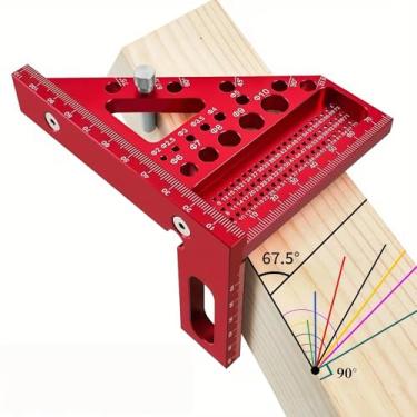Imagem de 1 peça, régua de ângulo de liga de alumínio de 45° 90° quadrada multifunções régua de medidor de régua para marcenaria ferramenta de medição profissional