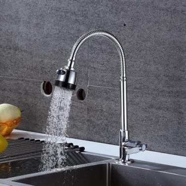 Imagem de Torneira Gourmet Flexível Cromada para Cozinha – Torneira de Parede com Duplo Jato 1/4 de Volta(Vertical + Prata)