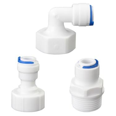 Imagem de Adaptador de cotovelo de rosca macho de 3/10.2 cm para rosca fêmea com tubo PE OD de 3/20.3 cm Push-to-Connect, mangueira de filtro RO junta dupla, pré-purificador, adaptador de plástico para