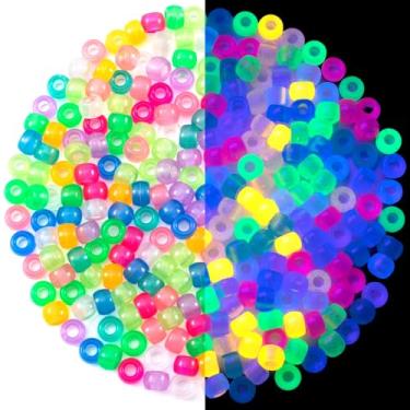 Imagem de Incinkod 200 contas de pônei que brilham no escuro, contas que brilham no escuro, contas de pônei com glitter para trança de cabelo, fabricação de pulseiras da amizade, colar, kit de contas Kandi de