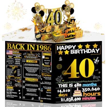 Imagem de Joycard Cartão de aniversário de 40 anos para mulheres e homens, presente de feliz aniversário pop-up 3D para ela, decorações engraçadas de aniversário de 40 anos para esposa marido, tema retrô