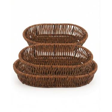 Imagem de Cestas de pão de vime, pacote com 3 cestas de comida de vime, cestas de pão tecidas à mão para vegetais, casa, cozinha, restaurante, ao ar livre, (28 cm, 24 cm, 20 cm)