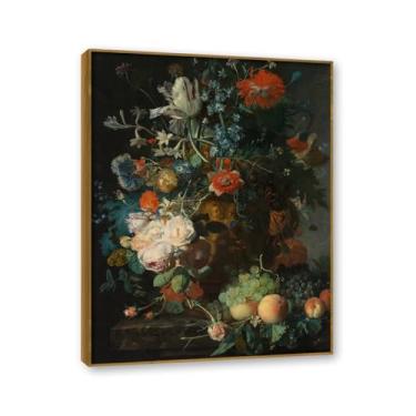 Imagem de NHLDZYH Moldura de teca. Arte de parede em tela de especiarias coloridas e colher de tempero | Decoração de cozinha vintage | Arte moderna para casa e sala de jantar. B77. 60 x 80 cm - 23,7 x 31,5 pol