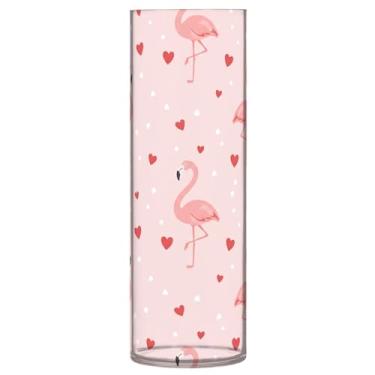 Imagem de CEBUGI Vaso de flores Flamingos Hearts 10 cm x 30 cm Vaso cilíndrico para flores, vaso transparente inquebrável para decoração de casa de festa de casamento