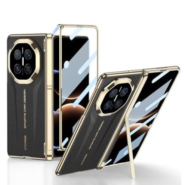Imagem de POYUFRG Capa galvanizada para Huawei Mate X7, capa de couro de negócios leve de luxo com tudo incluído, capa protetora magnética com suporte, preta, Mate X7