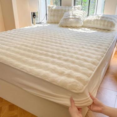 Imagem de Jogo de lençol Queen, lençol com elástico, sem bolinhas, resistente a rugas, design de bolso profundo, durável, resistente ao desbotamento, fácil manutenção, branco 180 x 200 cm