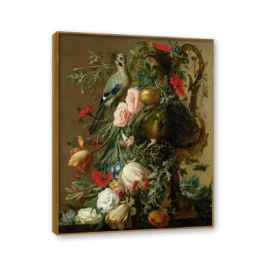 Imagem de NHLDZYH Moldura de teca. Arte de parede em tela de especiarias coloridas e colher de tempero | Decoração de cozinha vintage | Arte moderna para casa e sala de jantar. B75. 80 x 105 cm - 31,5 x 41,3