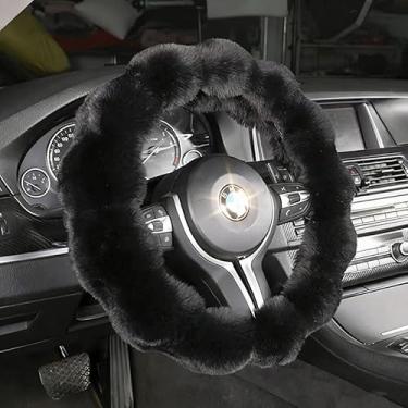 Imagem de Capa de volante de pelúcia quente universal macia e fofa capa de câmbio de freio de mão, confortável para o inverno, serve na maioria dos veículos para homens e mulheres, acessórios automotivos