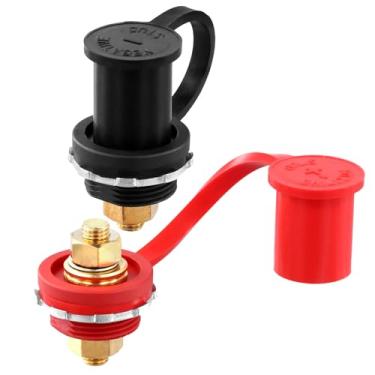 Imagem de QWORK Kit de conectores de anteparo de bateria através do painel, 250A, pino de 3/20.3 cm para veículos e trailers, inclui capas protetoras vermelhas e pretas